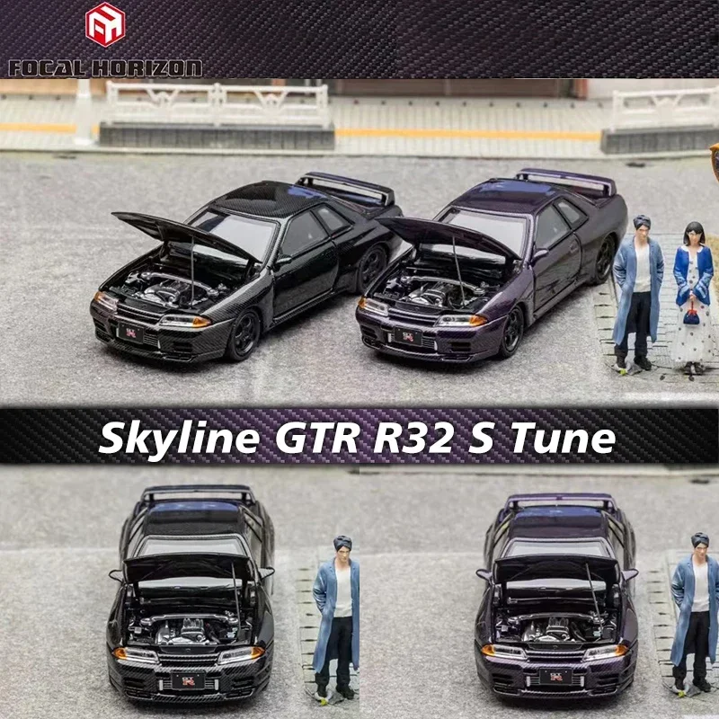 FH 1:64 Skyline GTR R32 S Tune Carbon Black PURPLE Diecast Diorama Car Model Collection Miniature Toys Focal Horizon