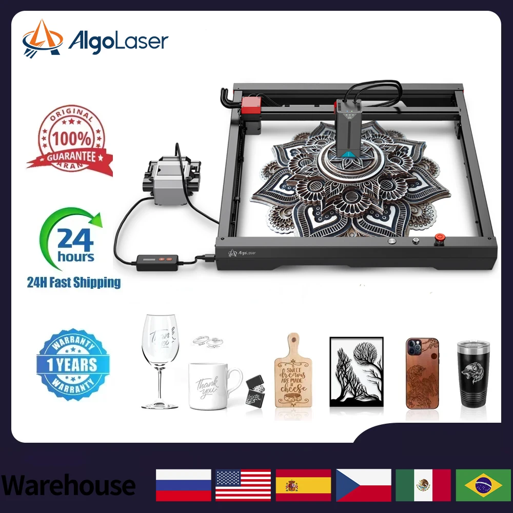 Algolaser Alpha 130W Laser Engraving Cutting Machine DIY 22W Output  400MM/S CNC Wood Engraver Automatic Air Assist APP Control