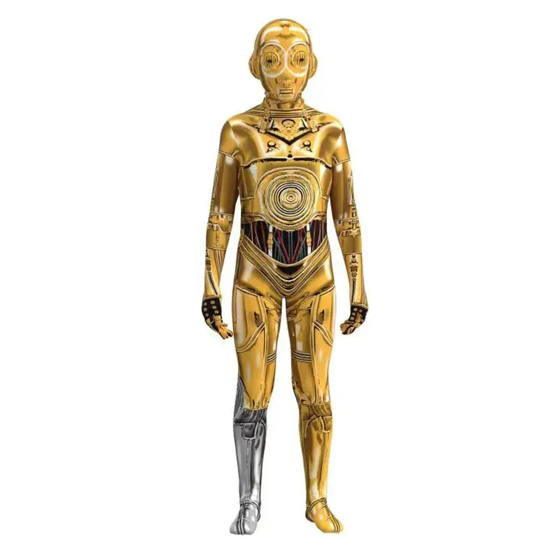 Disfraz de Cosplay de Robot C-3PO, disfraz de Halloween, protocolo transparente, máscara de droide, mono, monos para niños y adultos