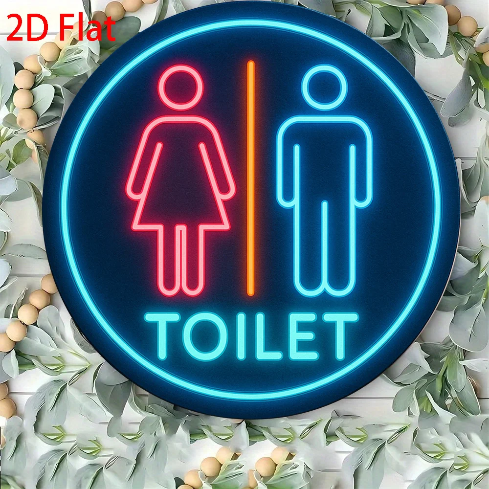 Vintage Aluminum Toilet Wall Sign Plaque Retro Bathroom Decor with LED Neon Light Home Office Garden Festival Metal Art