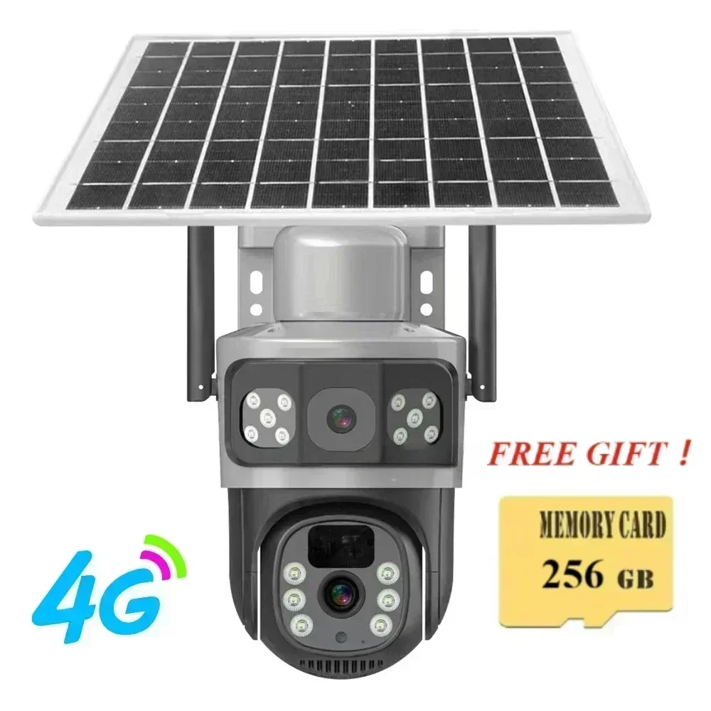 Cámara Solar de doble lente 4K, 8MP, 4G, memoria gratuita de 256G, regalo, seguimiento de pantallas duales, WIFI para exteriores, cámara IP de vigilancia CCTV de seguridad
