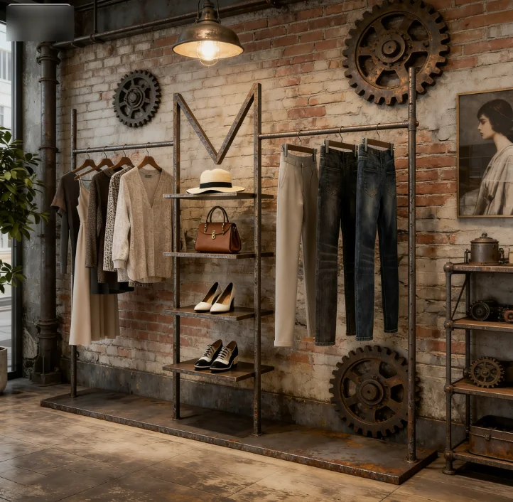 

Clothing StoreIndustrial Wind Wrought Iron Clothing Store Hanger Floor With Laminate Retro And Old Women's Clothing Store Vertic