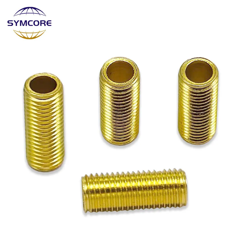 2Pcs M10 Brass Tooth Tube Full Tooth Copper Pitch 1.0mm Threaded Tube Hollow Tooth Tube Lighting Connector Tooth Rod