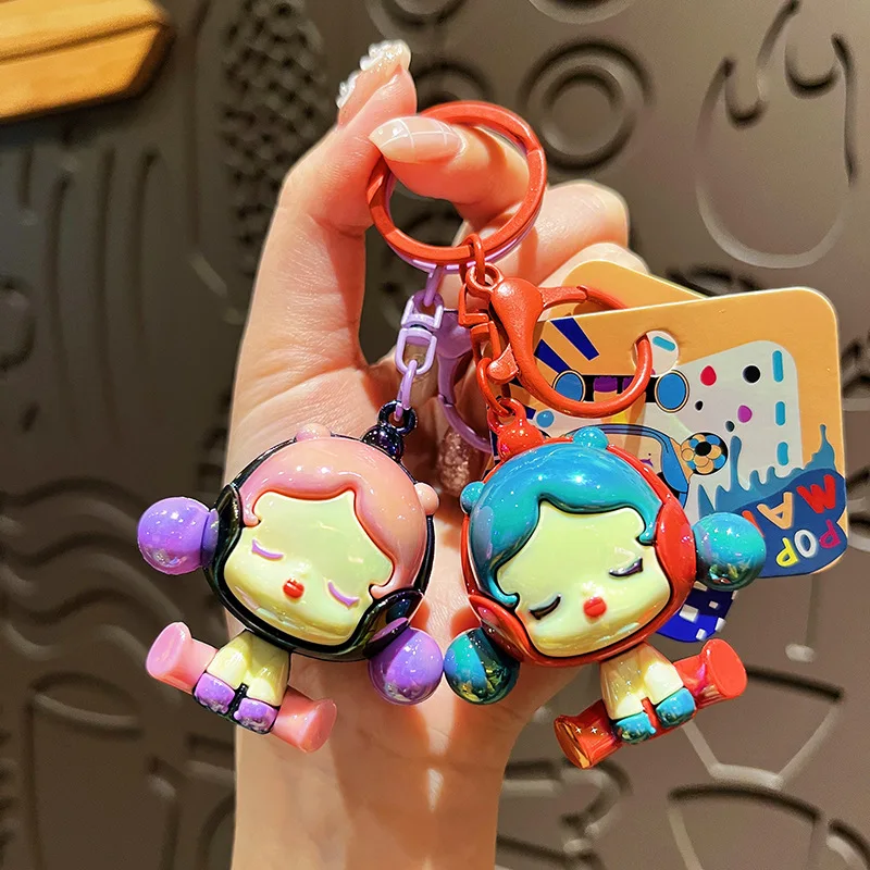 Cute Electroplated Bubble Girl Car Keychain Cute Cartoon Wearing Headphones Close Eyes Enjoy Listening to Music Doll Key Chain