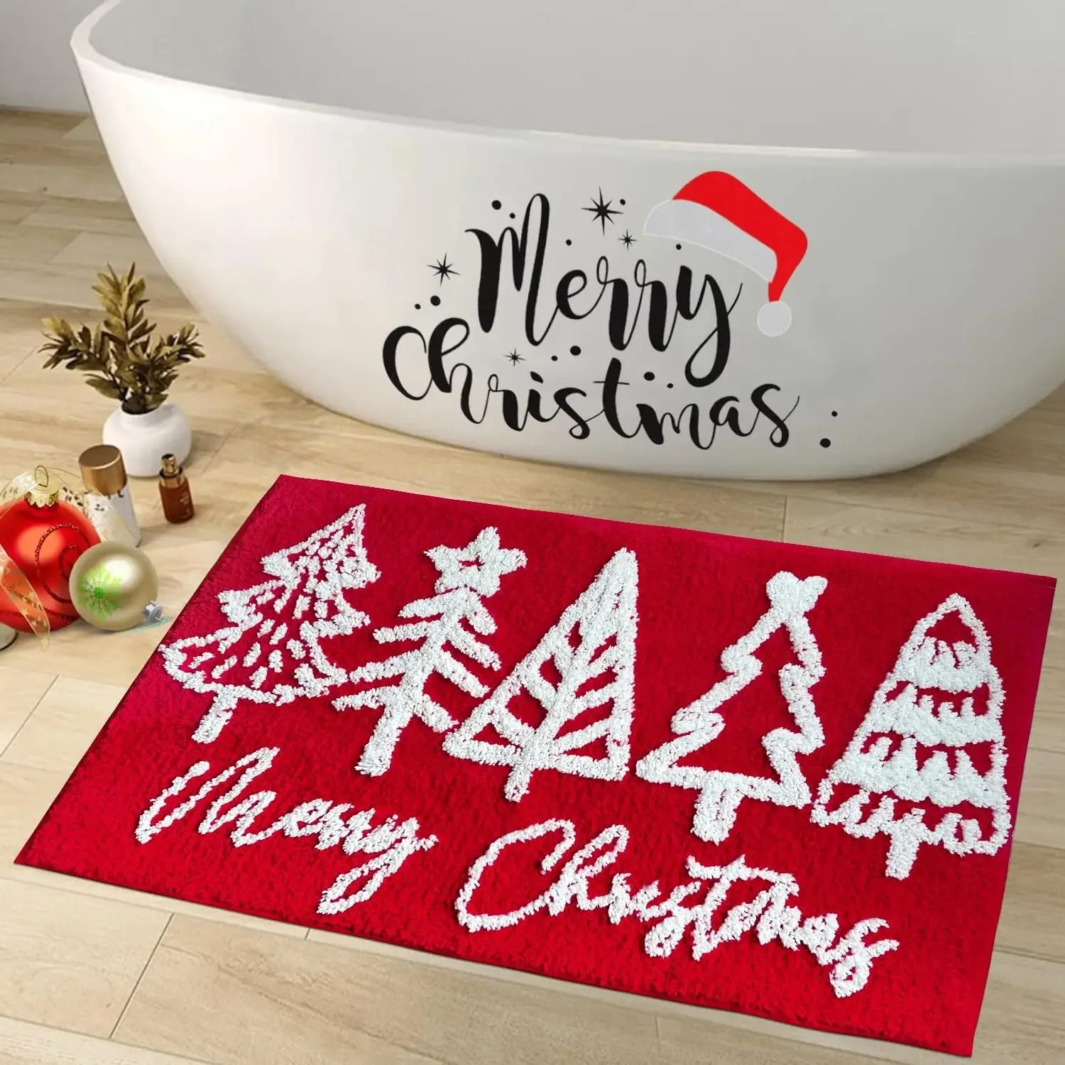 Exquisite Christmas Cartoon Faux Cashmere Carpet Soft Bathroom Mat Bedroom Bedside Rug Entrance Door Mat Festive Home Decoration
