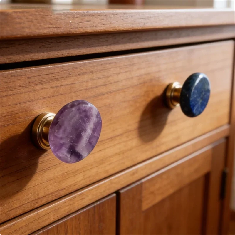 Natural Jadeite Cabinet Door Pull Handles Drawer Knobs Small Round Brass Furniture Handle For Kitchen Cupboard Wardrobe Pulls