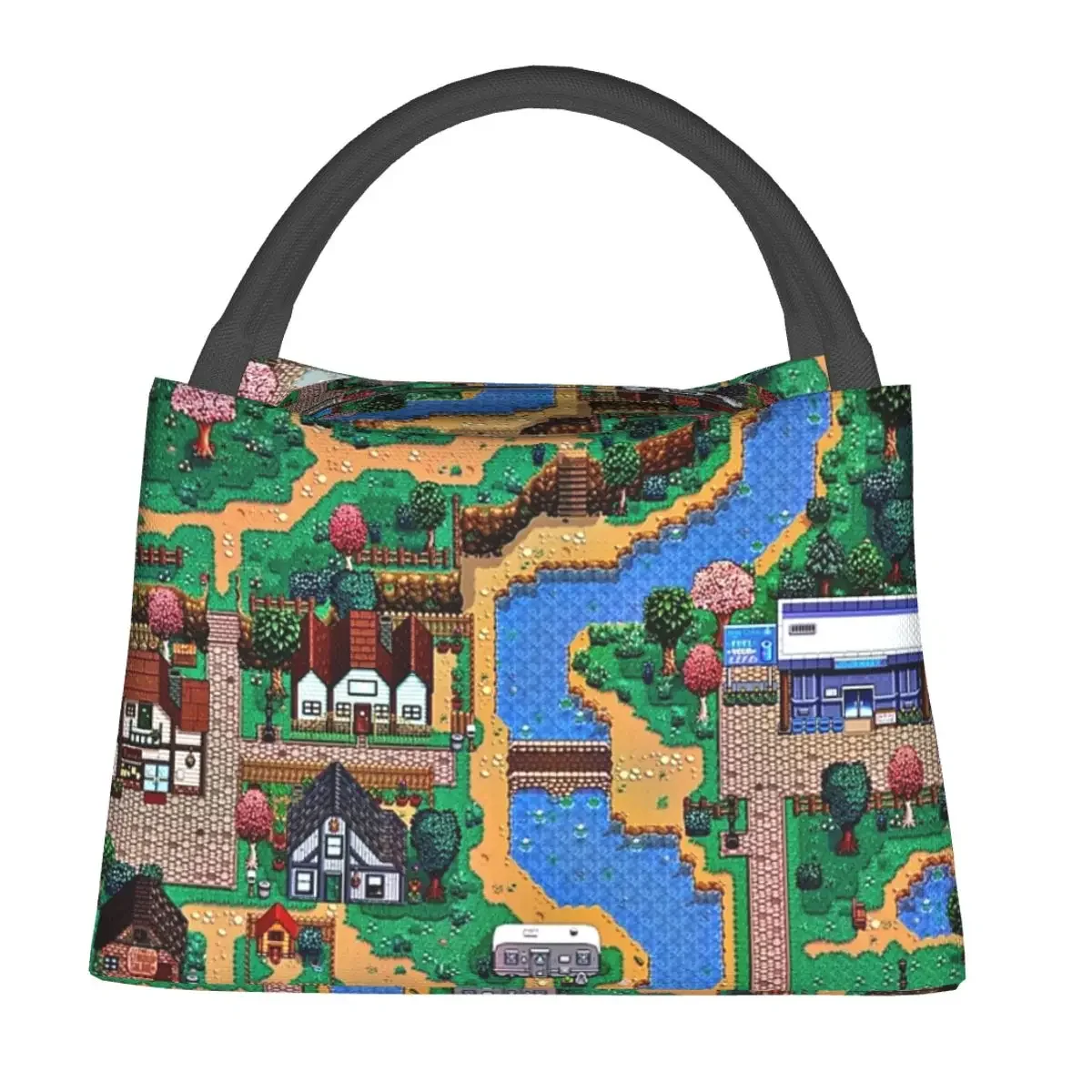 Stardew Valley Town Map Lunch Bags Insulated Bento Box Waterproof Lunch Tote Picnic Bags Cooler Thermal Bag for Woman Children