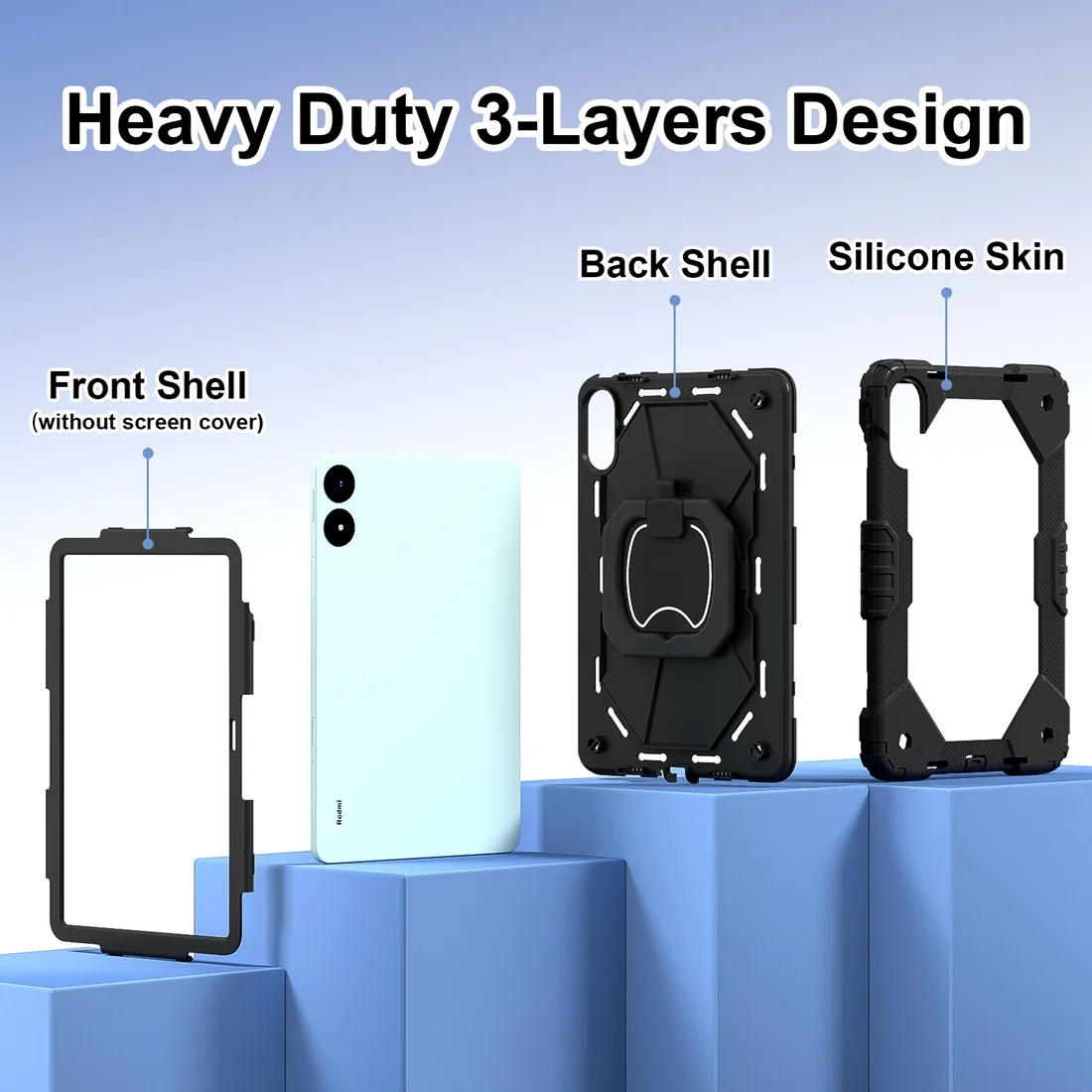 Heavy Duty Rugged Protective Case Rotating Kickstand & Handle Grip,Shoulder Strap For Redmi Pad Pro 12.1 2024/Xiaomi Poco Pad