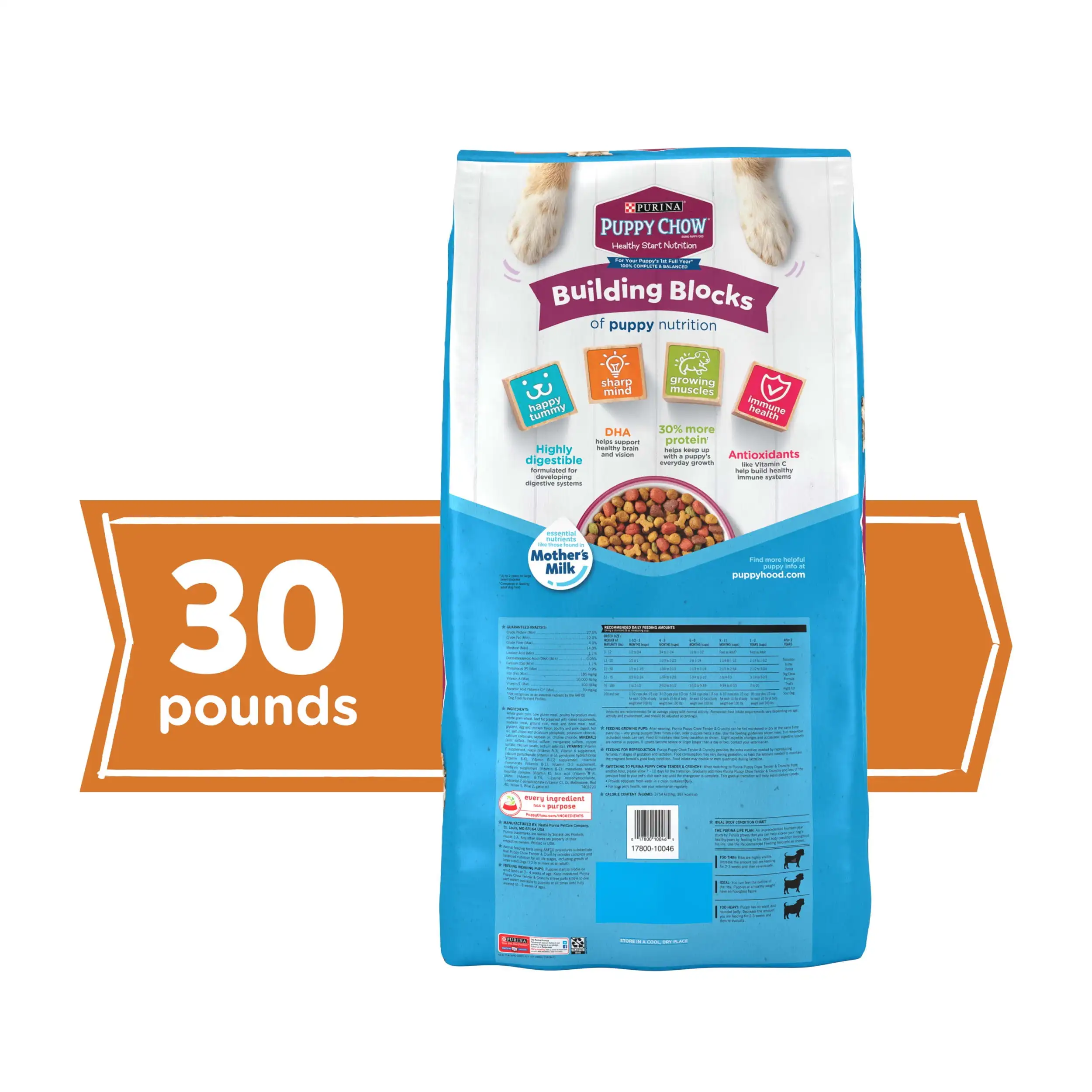 Purina Puppy Chow Protein tinggi makanan anak anjing kering, lembut & renyah dengan daging sapi asli, 30 lb. Tas