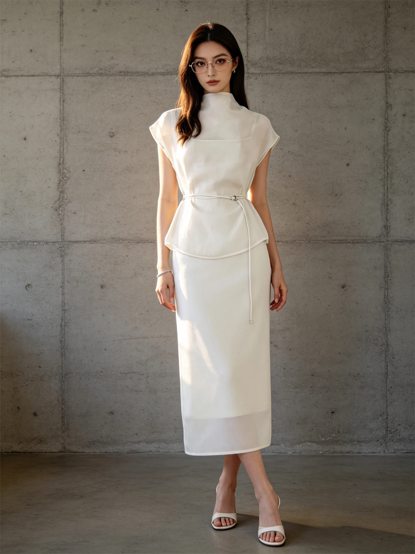 High Waist Mesh Splice Straight Cut Mid-Length Skirt Women's Summer New Style Commute Slimming Effectiveness Half-length Skirt