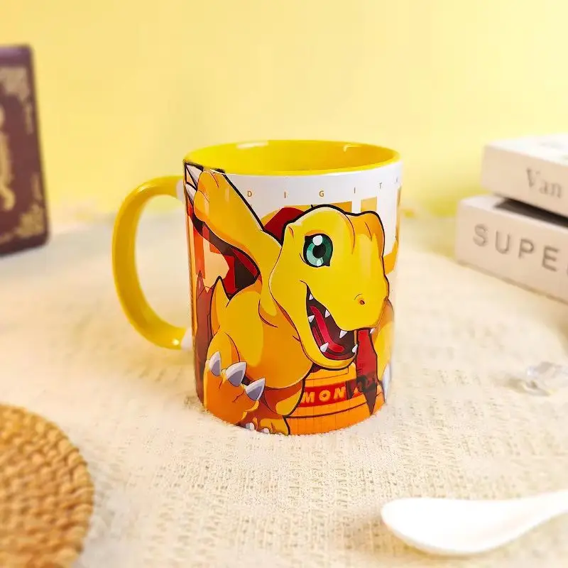 Anime Digimon Adventure Figure Cup Cartoon Ceramic Water Cup Agumon Gabumon Cute Mug Digital Monster Coffe Cup Kids Gift