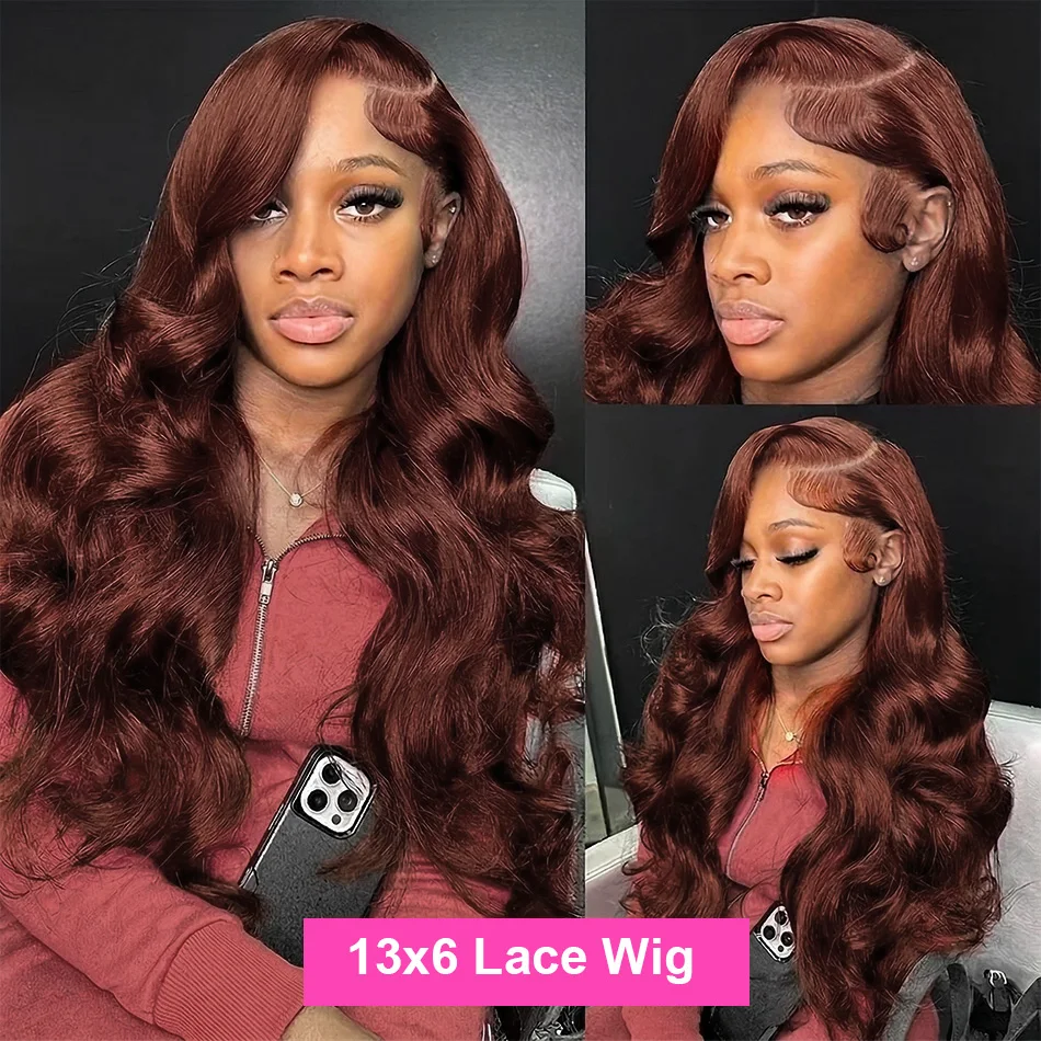 

Парик из натуральных волос Body Wave, красно-коричневый, 13x6, с прозрачной кружевной передней частью, предварительно выщипанный, рыже-коричневый, 13x4 HD кружевной парик из натуральных волос