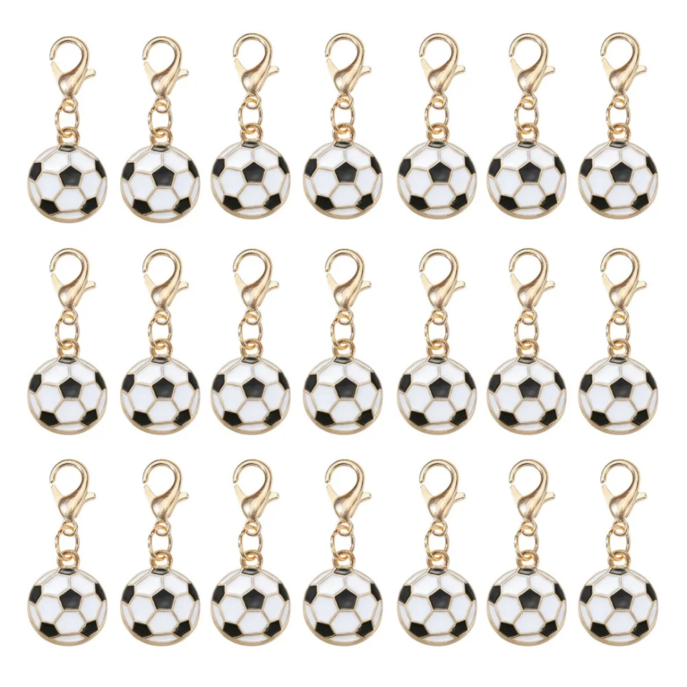10/20Pcs DIY Enamel Football Charms Pendant with Lobter Clasp Craft Keychain Jewelry Making Accessories Findings