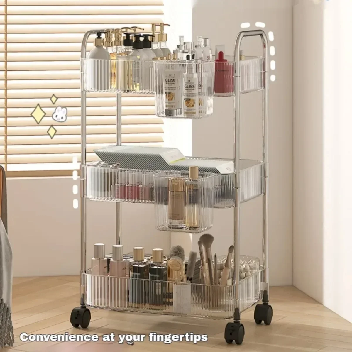 Transparent Storage Rack Trolley Cosmetics Kitchen Bathroom Snacks Acrylic Storages Shelf with Wheel Multi-Layers Storage Rack