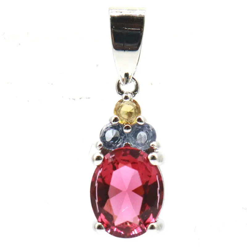 Buy 5 Get 1 Free Lovely Cute Pink Tourmaline Violet Tanzanite Golden Citrine White Sapphire Silver Pendant