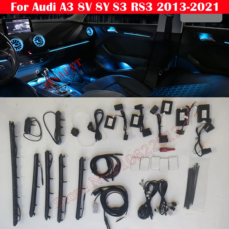 30 couleurs pour Audi A3 8V 8Y S3 RS3 2013-2021 lumière ambiante décorative tableau de bord évent LED lampe d'ambiance bande éclairée