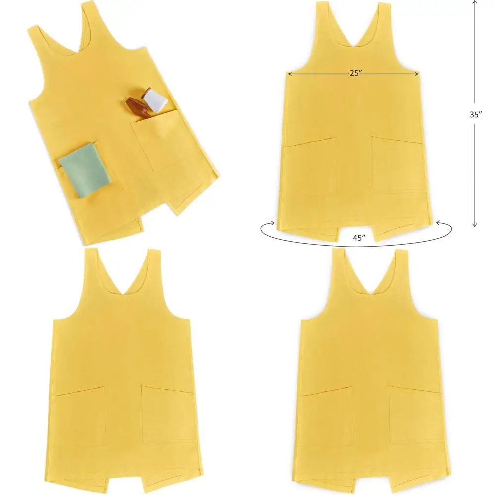 

Желтый льняной фартук с карманами для садоводства и использования на кухне - 100% лён, унисекс, ручная работа из Европы