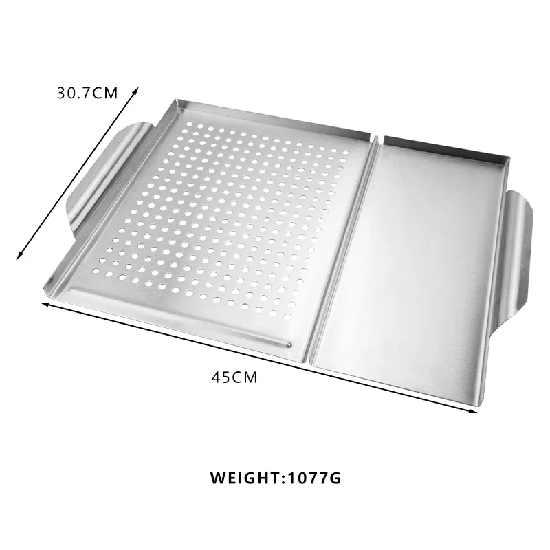 Outdoor 2 in 1 Camping Stainless Steel Rectangle Grill Pan 2-in-1 Grill Cut Pan BBQ Grill Plate