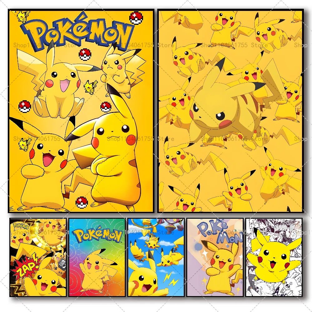 1PC Anime P-Pokemon Peripherals Roles Pikachu Poster Self-adhesive Art Waterproof Paper Sticker Coffee House Bar Room Wall Decor