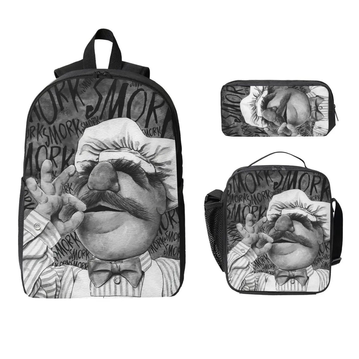 

SWEDISH CHEF SMORK Backpack Student Boys Girls BookBag School Bag Laptop Shoulder Bags 3ps Insulated Lunch Bag Pencil Case
