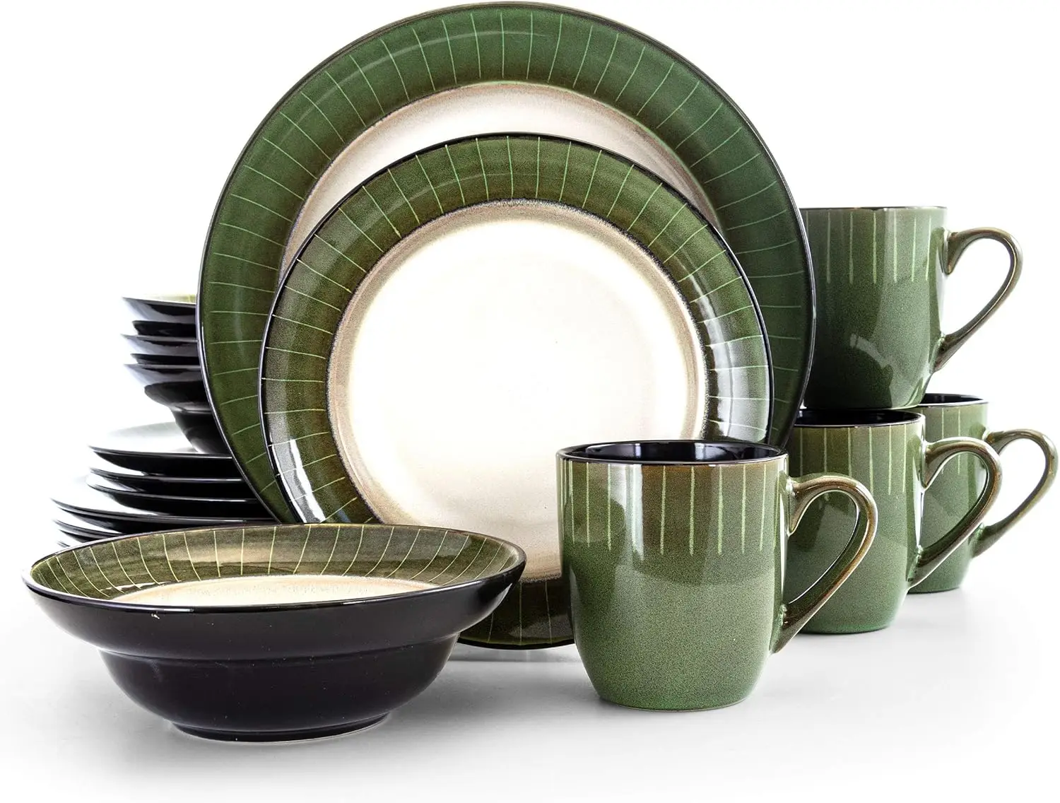 

Luxurious Stoneware Dinnerware with Complete 4, 16pc, 16 pc set, Jade and white,Dishwasher Safe