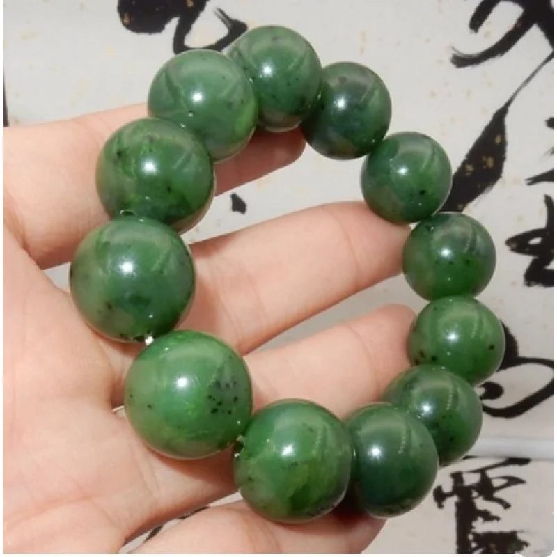 

Natural Hetian and Bi , Yang Green 17mm Hungry Material Bi Jade Men's Bracelet