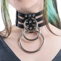 UYEE Metal Spike Choker Necklace for Women PU Leather Collar Round Pendant Harajuku Punk Rock Statement Jewelry Goth Accessories