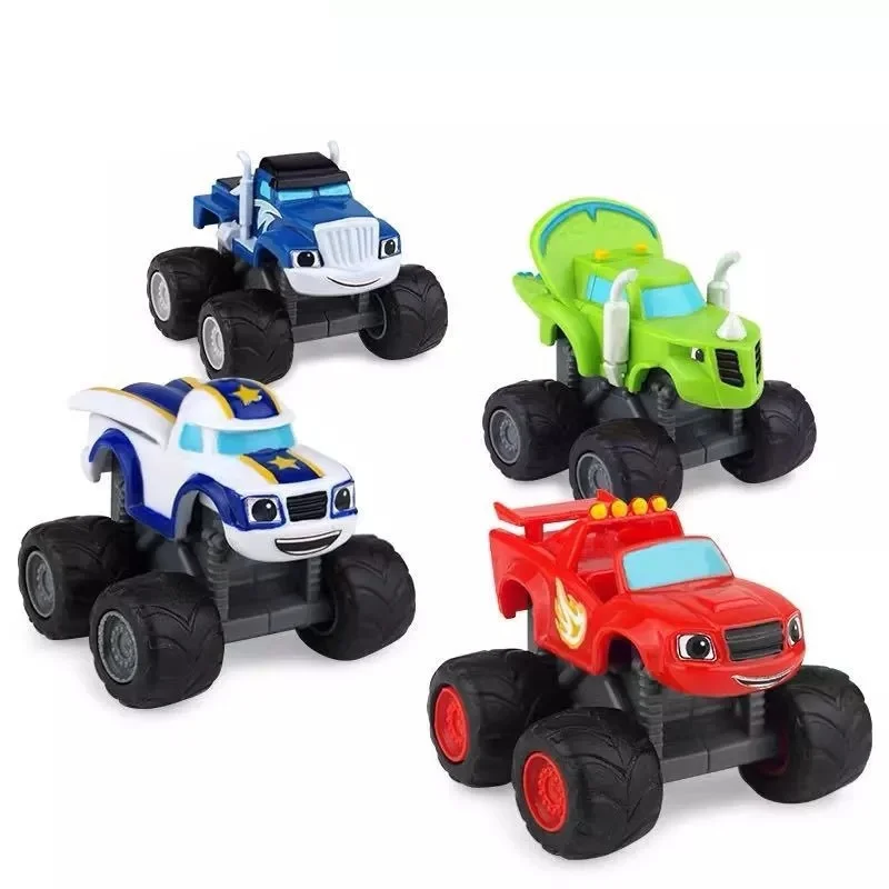 4Pcs Lot Monsters Machines Alloy Car Toys Russian Classic Blaze Model Vehicles Truck Cartoon Figure Game for Kids Birthday Gifts