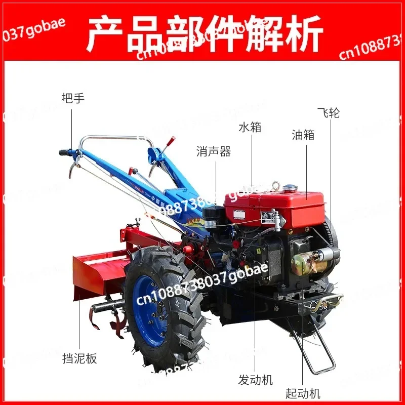 Multipurpose Walking Tractor - Rotary Machine Tiller, Power Generation Diesel Engine, 8 Horse Riding Electric Motor, for Sale