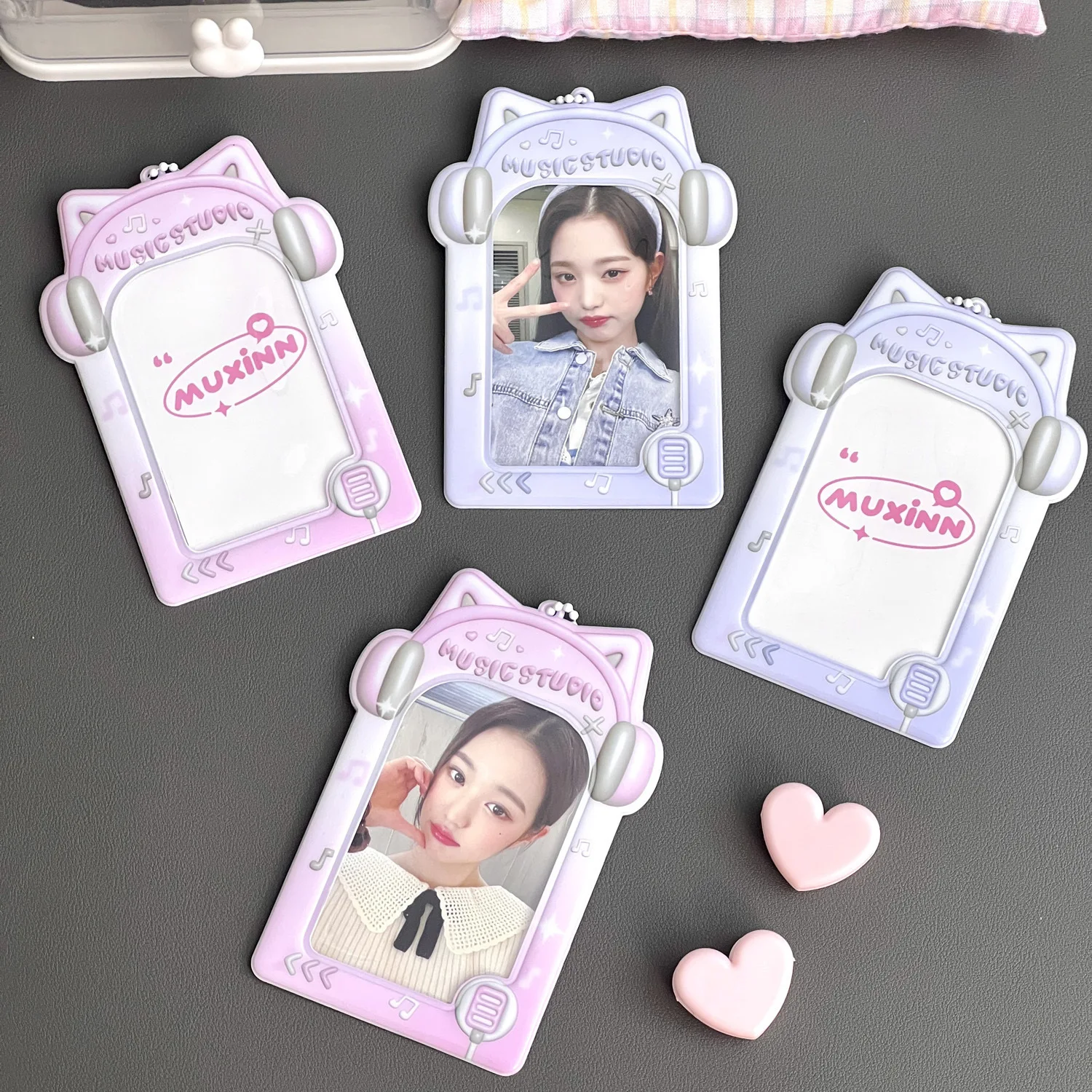 

Simulation Recording Studio PVC Holder 3-Inch Small ID Photo Campus Subway Card Storage Bag Pendant Cute Female