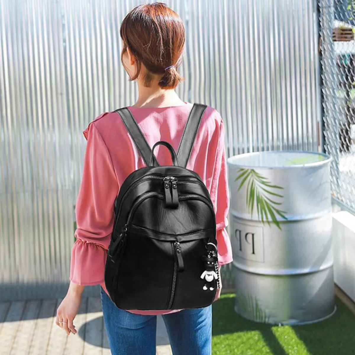 1PC Korean version of large capacity student schoolbag PU backpack female trend solid color women soft leather backpack