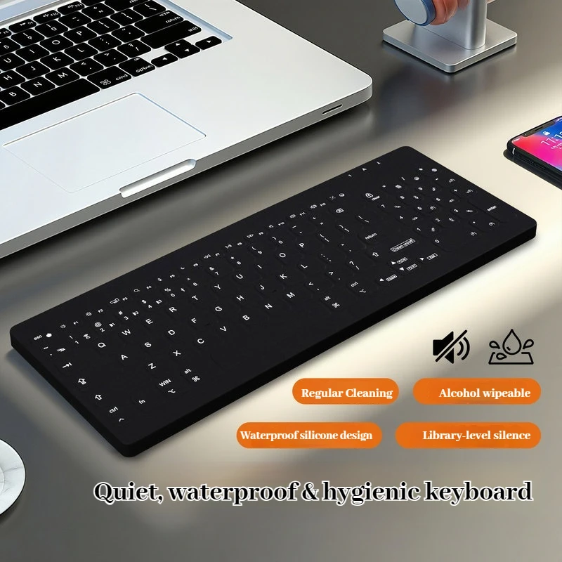 Doubleshell Wireless Silent Membrane Keyboard 37db Waterproof Washable Portable For Laptop Ipad Mac Desktop Computer Office Home