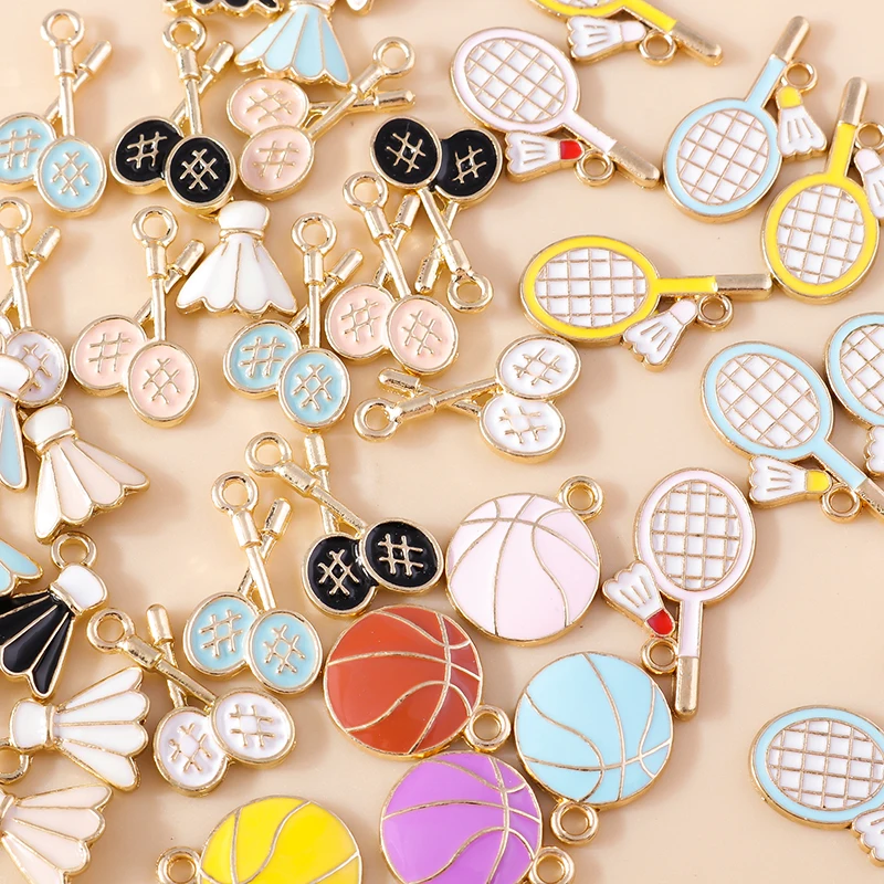 10pcs Lovely Enamel Sports Tennis Ball Badminton Charms for Jewelry Making DIY Handmade Dangle Earrings Necklaces Pendants