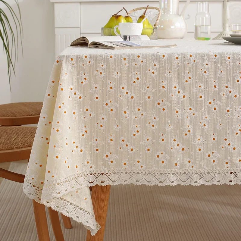 Floral Tablecloth Kitchen Dining Room Picnic Party Garden Daisies Tablecloth Desk Cotton Tea Table End Rectangle Table Covers