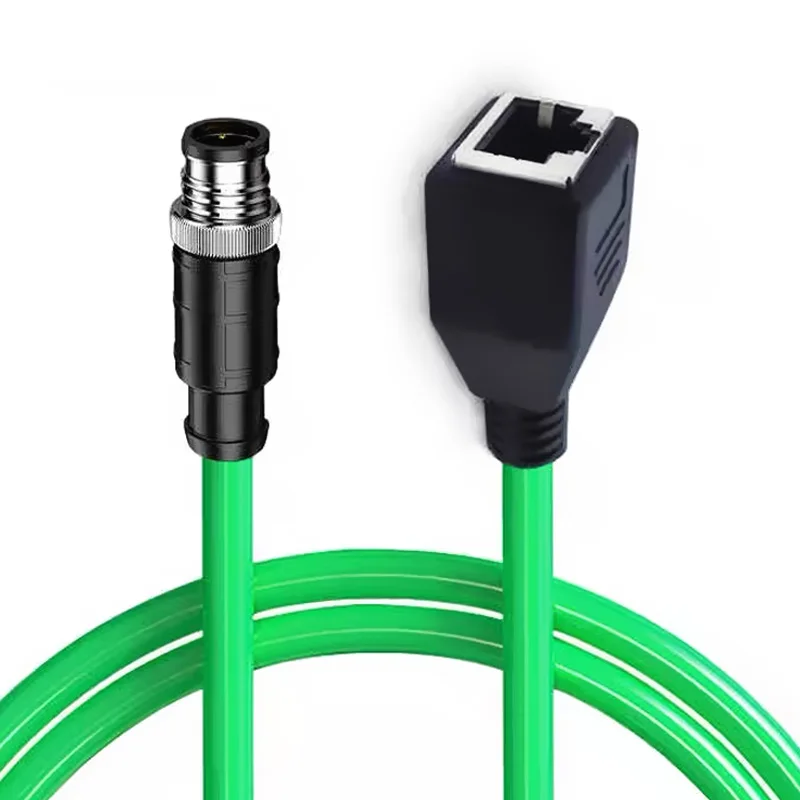 M12 to RJ45 Female Head Gigabit Ethernet Extension Cable 4Pin D-type 8Pin X-type Male A-code Waterproof Connector IP67 Adapter