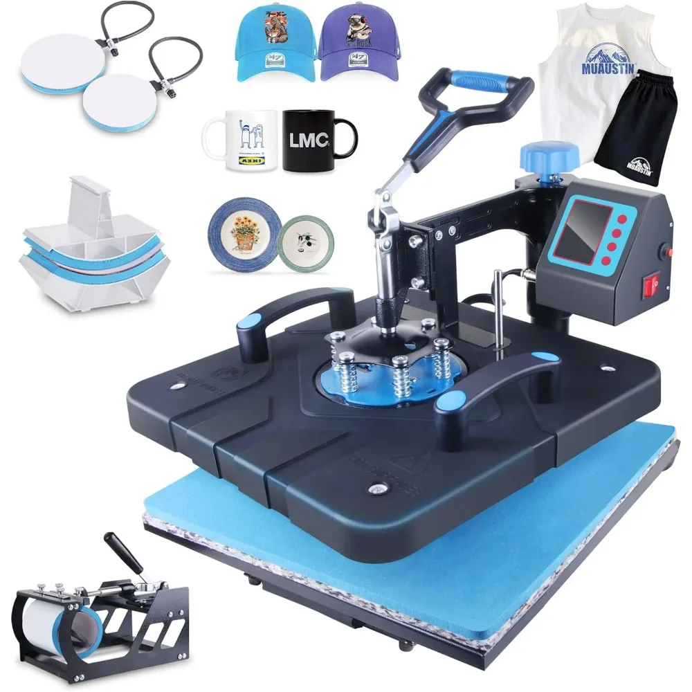 Upgraded 5 in 1 Heat Press Machine 15x15 Inch Heat Transfer Machine 360-Degree Swing Away Multifunction Digital Sublimation