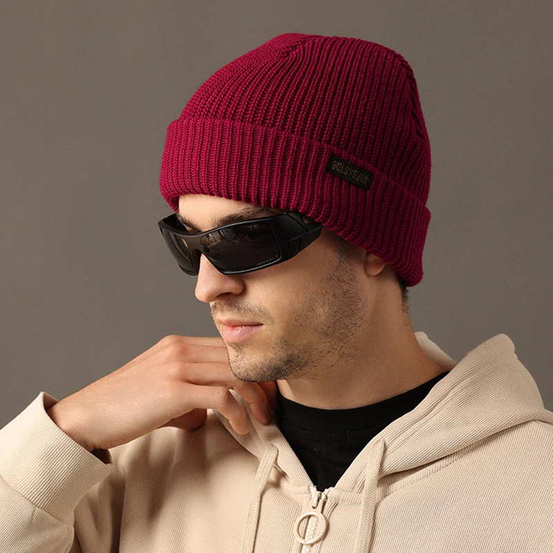 Hat Men Winter Wool Knit Beanie Cap Autumn Warm Skiing Accessory For Sports Outdoors Holiday Teens Boy