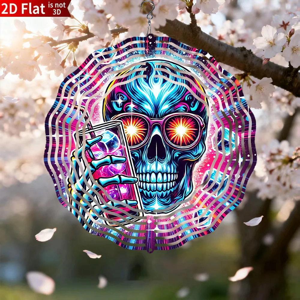 CIFBUY Metal Wind Chime Spinning Hook Frozen Skull Vodka 2D Flat Hanging Yard Porch Window Unique Holiday Gift Decoration
