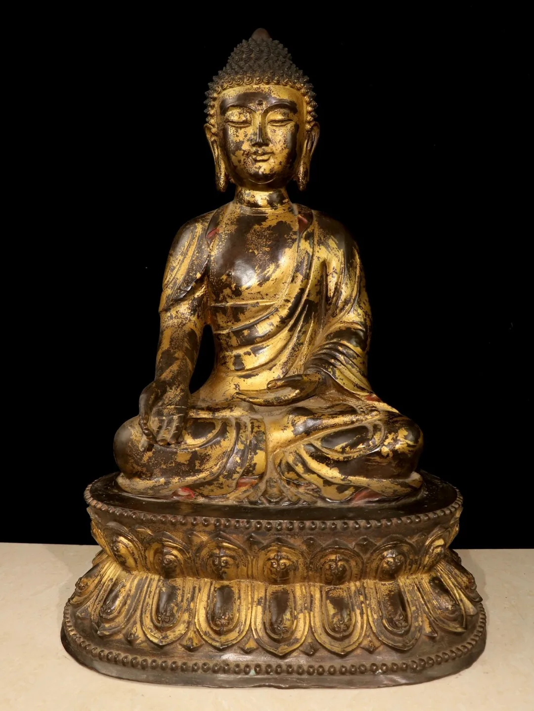 Brass gilded clay with gold removed from Shakyamuni Buddha's seat decoration, 60cm for home and temple use