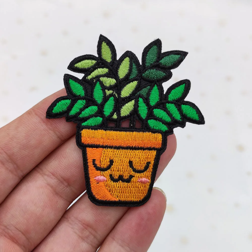 

Potted Plant Patches For Clothing Kids Iron Embroidered Applique Scratch Patch DIY Parches Para Ropa Brooch Accessories
