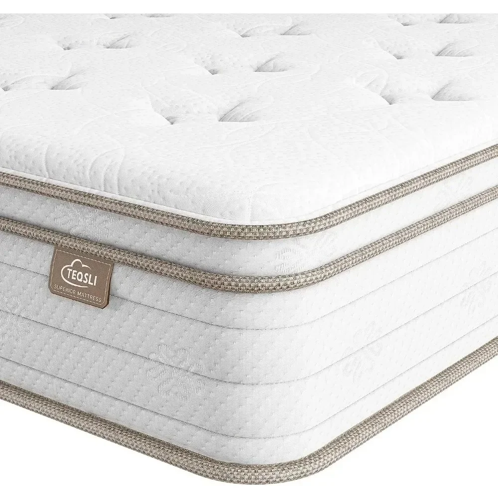 12Inch Queen size Mattress, Sleep Memory Foam& Pocket Hybrid Mattresses Medium Firm, Queen Bed Mattress in a Box, Queen Mattress