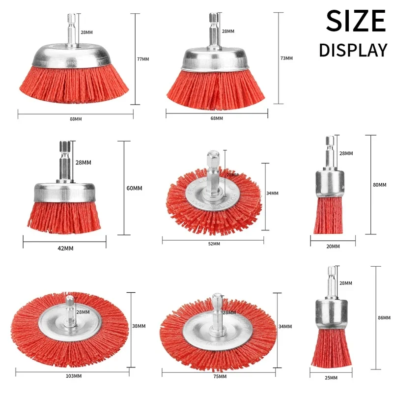 Nylon Cup Brush 25-100mm Abrasive Wheel Brush 1/4