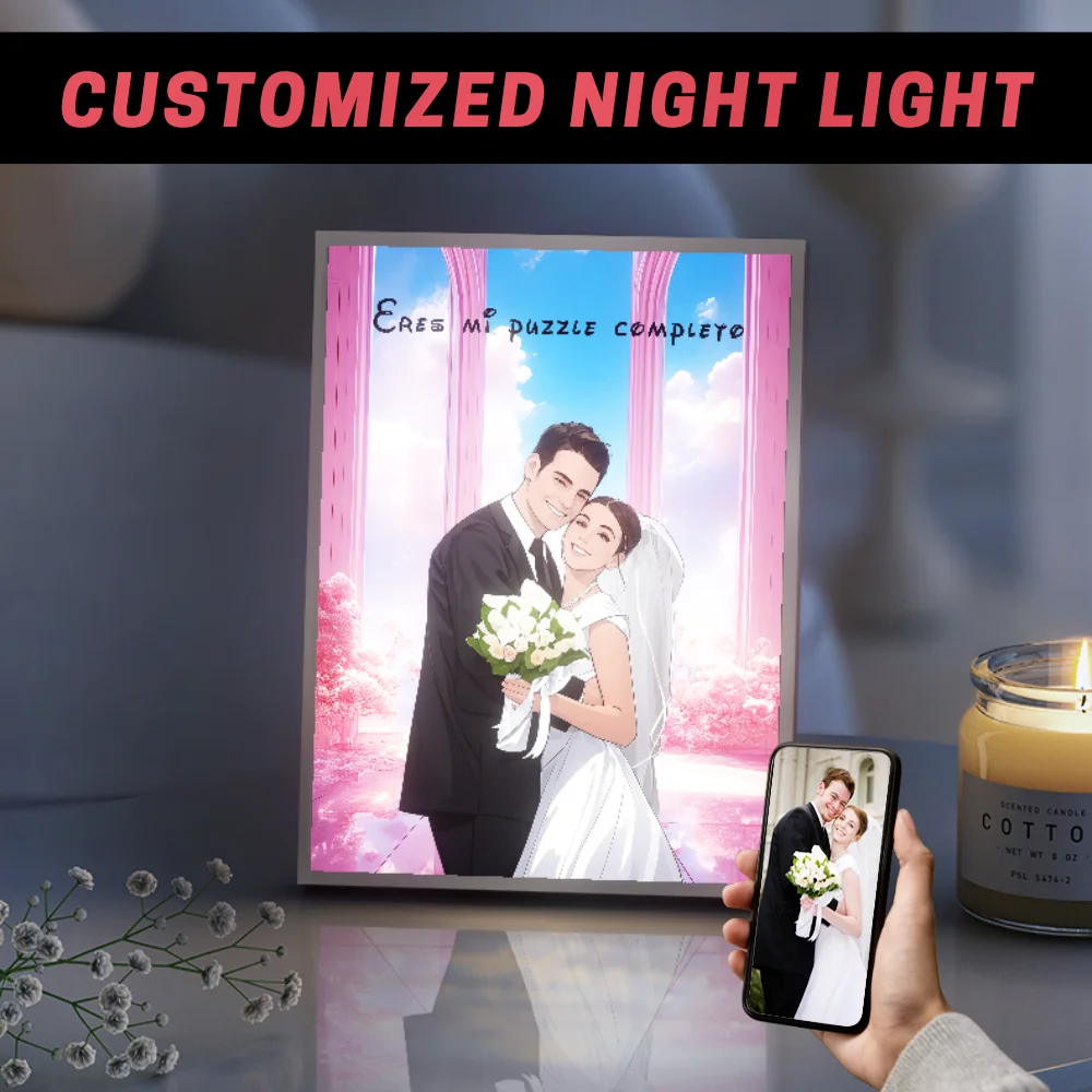 

Custom Anime Couple LED Light Picture - 3-Color Dimmable Night Light, Wedding Gift for Couples, Personalized Photo Home Decor, R