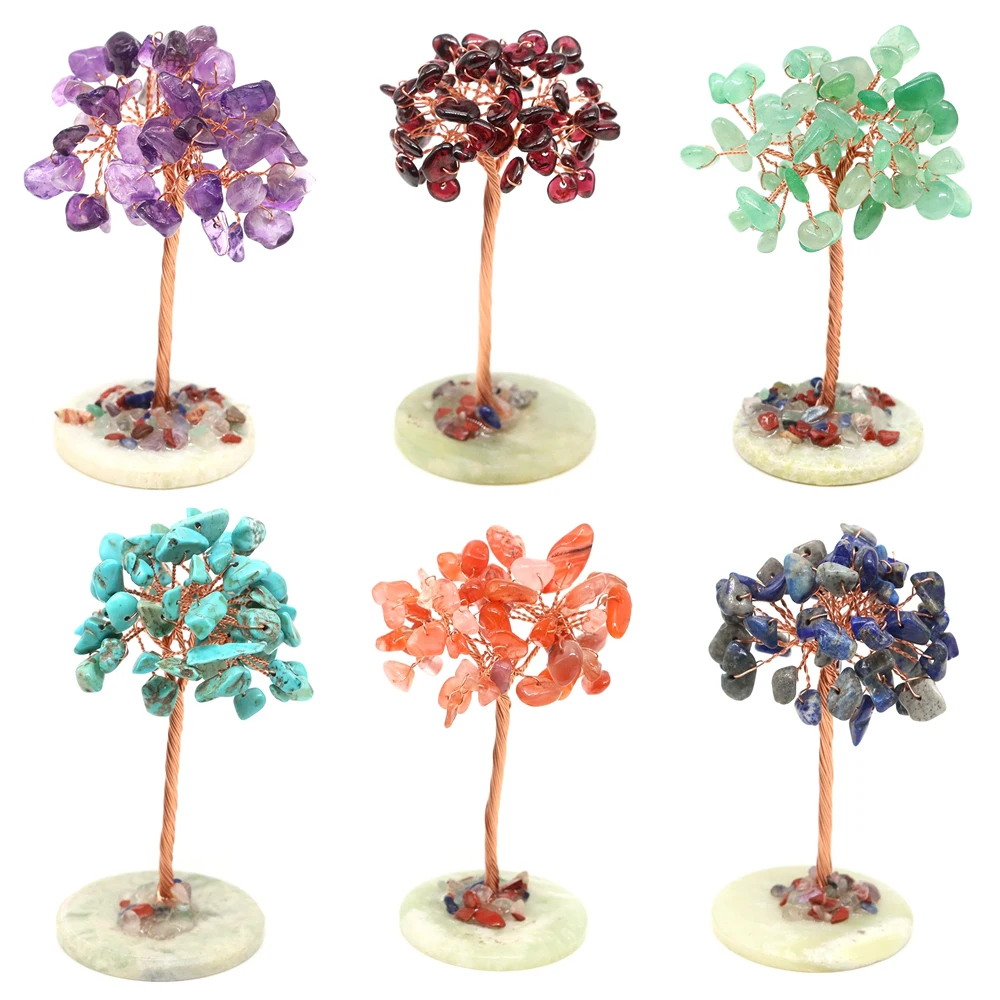 

Natural Crystal Money Trees Copper Wire Winding Amethyst Gravel With Agate Slice Base Crafts Reiki Chakra Home Decoration Gift