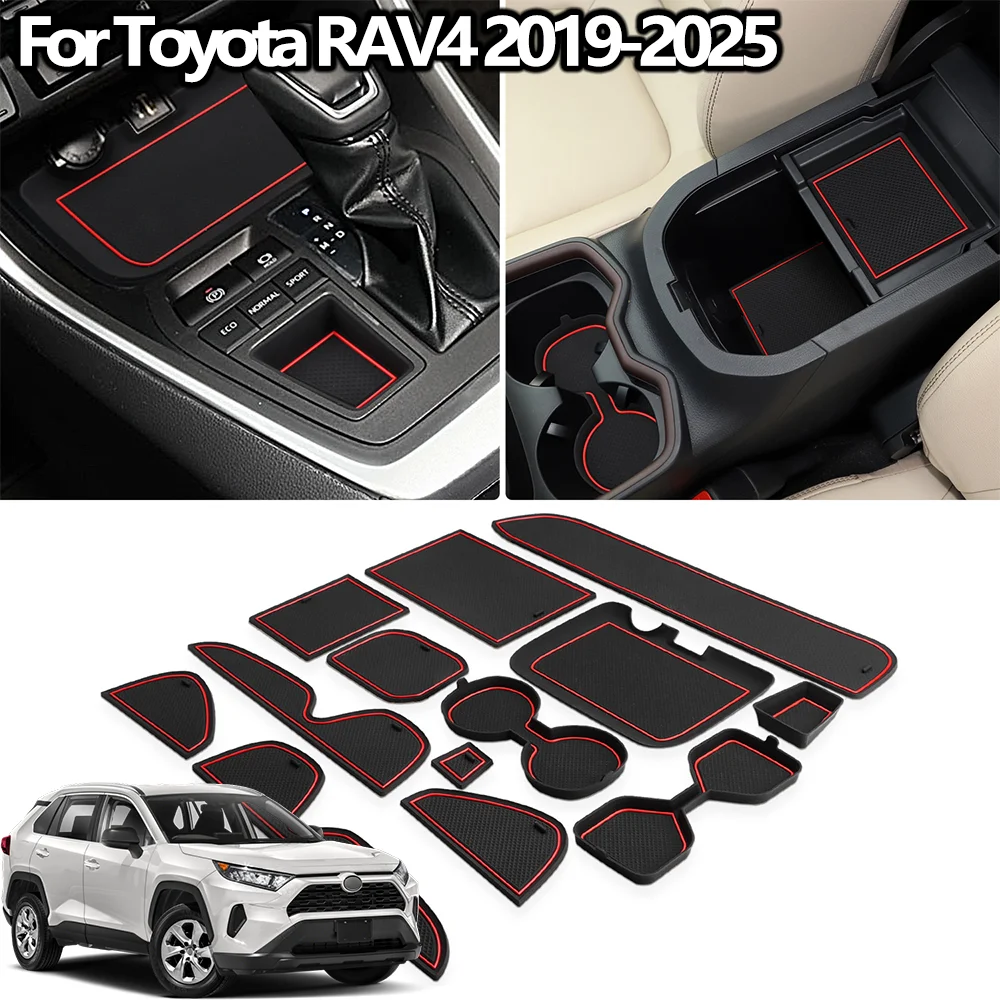 Car Door Groove Mats for Toyota RAV4 2025 2024 2023 2022 2021 2020 2019 Anti-Slip Car Gate Slot Pads Non-Slip Cup Holder Coaster