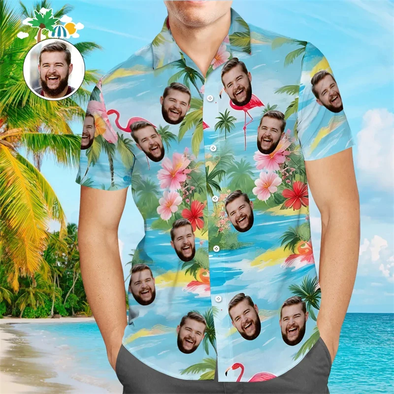 Custom Face Hawaiian Shirts For Men Women 3d Printed Funny Button Shirts Party Group Family Short Sleeve Beach Aloha Shirt