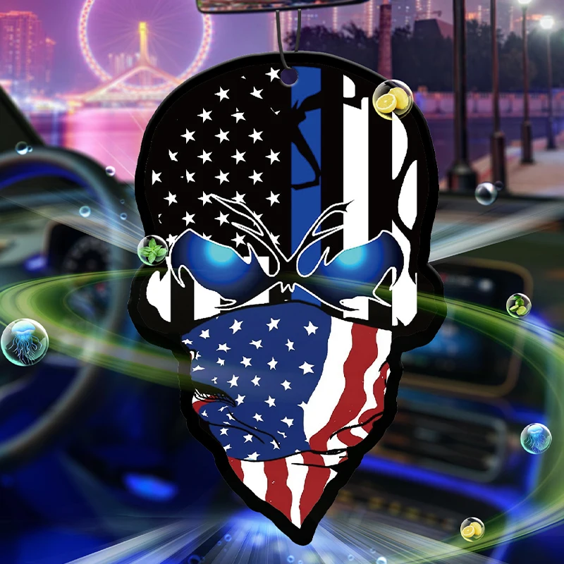 US-Flagge mit einem dünnen blauen Totenkopf-Aufkleber, zur Erinnerung an die Polizei, Einsatzfahrzeug-Duft, Auto-Parfüm, langanhaltender Duft