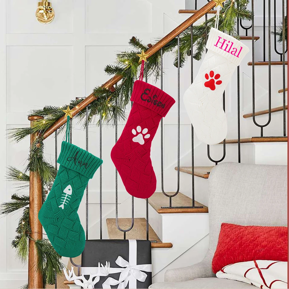 

Personalized Name Christmas Stockings Monogrammed Christmas Decoration Socks Custom Embroidery Name Stocking Knit Christmas Gift