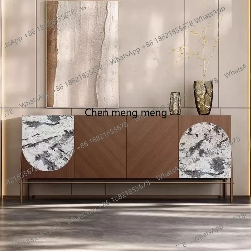 Italian walnut dining side cabinet high-end villa living room locker light luxury rock slab secret cabinet