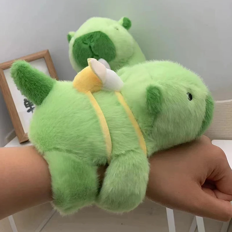 

New Kawaii Avocado Green Capybara Slap Snap Wrap Bracelet Fluffty Stuffed Animal Doll Clap Circle Toys Hand Ring Birthday Gift